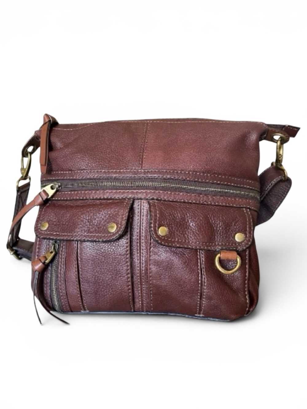 Fossil Vintage Morgan Traveler Cow Hide Leather Multi Pocket Crossbody Bag
